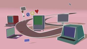 Concept of development computer technologies and science. Cartoon style, 3d render. video
