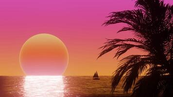 Ocean beach nature tropical palms Island. 3d Synthwave animated background. Seamless loop. video