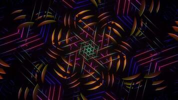 Beautiful colorful trippy pattern animation visual 3D mandala spiritual tunnel with sacred geometry light. 3D graphics for music stage transition, shows, retro, hitech. video