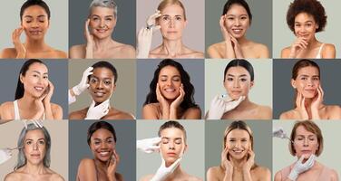 A variety of women of different age backgrounds engage in skincare routines, highlighting the importance of self-care and wellness photo