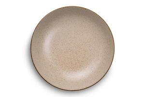 Top view of empty spotted brown ceramic bowl with dark edge isolated on white background with clipping path. photo