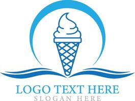 Minimal retro vintage style ice cream cone logo icon design with line art vector