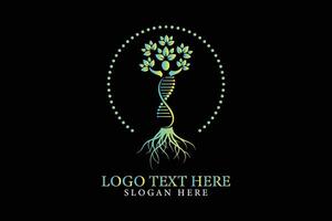 Tree life logo template with Dna helix icon and root illustration design vector