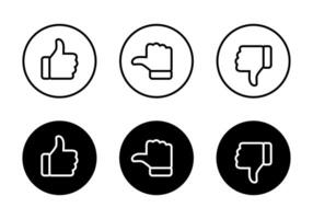 Like, neutral, and dislike thumb line icon on black circle. Feedback outline sign symbol vector