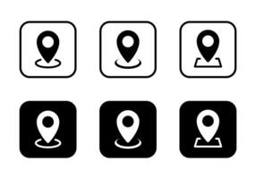 Address, location icon set on black square. Map pin, place marker sign symbol vector