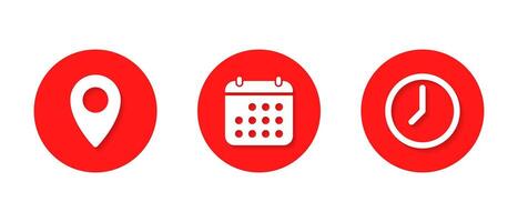 Address, date, and time icon with shadow. Location, calendar, and clock sign symbol vector