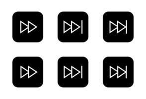 Next track line icon set on black square. Forward outline sign symbol vector