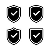 Shield guard with check mark icon set. Defense, security with checkmark sign symbol vector