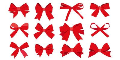Set with hand drawn red ribbon bows. vector