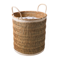 Woven laundry hamper with a removable liner and a stylish neutral pattern holding a load png
