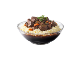 Beef Bourguignon rich and hearty with a side of mashed potatoes on a transparent glass png