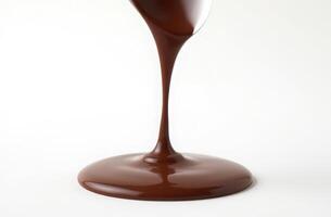 Smooth flowing chocolate stream on white background. perfect for food and dessert themes photo