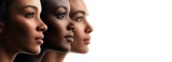 A Harmonious Diversity Showcase of Beauty Across Skin Tone, Skin care Concept, isolated on transparent background png