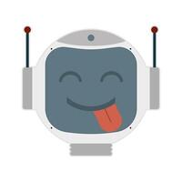 Robot face laughs with tongue hanging out. illustration. vector