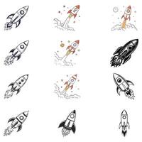 Set of rocket icons in different styles vector