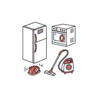 A set of appliances including a vacuum cleaner, refrigerator and microwave vector