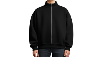 Black Zipper Jacket Worn by Person on Transparent Background png