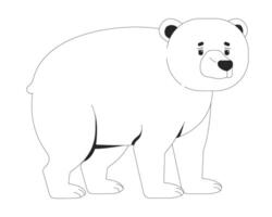Upset chubby polar bear black and white 2D line character. Northern areas fauna. Animal predator with pensive expression isolated outline personage. Monochromatic spot illustration vector