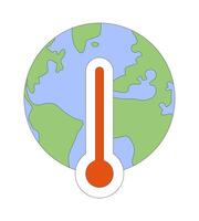 Earth globe with thermometer 2D cartoon object. Global warming crisis. Greenhouse effect impact on planet environment isolated element flat clipart on white background. Spot illustration vector