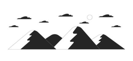 Sloppy hills under sky with light clouds black and white 2D line object. Highland beauty. Summer landscape with mountains isolated clip art outline item. Monochromatic spot illustration vector