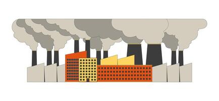 Production plant with large smog cloud 2D cartoon object. Industrial complex damaging environment with toxic pollutants isolated element flat clipart on white background. Spot illustration vector