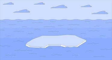Ice melting problem flat illustration. Dangerous impact of global warming. Icefloe piece floating in sea water 2D landscape cartoon background. Climate changes crisis scene image vector