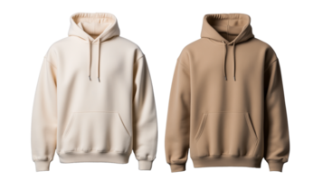 Two Stylish Hoodies with Drawstrings on Transparent Background png