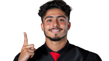 Smiling young man pointing up on transparent background png