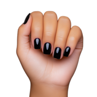 Hand with black nail polish on transparent background png