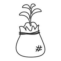 Seedling in a bag outline isolated on a white background vector