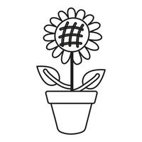 Sunflower in a pot outline isolated on a white background vector