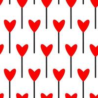 Hand drawn seamless pattern with Sweet lollipop in heart shape icon. Doodle red candy on the stick isolated on white background. Wrap for Valentines day, Xmas, New Year, Easter, Halloween, birthday vector