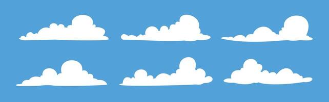 collection of white clouds illustrations, set of 6 cartoon clouds in flat design vector