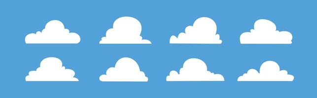 minimalist white clouds collection, set of 8 cartoon clouds in flat design vector
