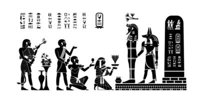 offerings to paraohs in death in ancient Egypt, walls and hieroglyphs in the tomb chamber of Ramesses vector
