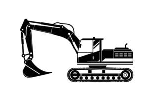 Excavator silhouette side view. Heavy equipment construction image for industry or manufacturing vector