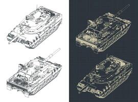 Leopard 2 german tank isometric blueprints vector