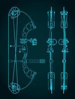 Compound hunting bow blueprints vector