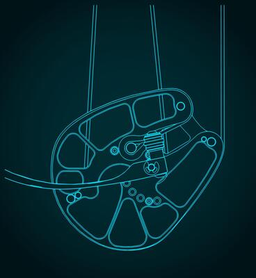 Compound bow cam blueprint illustration
