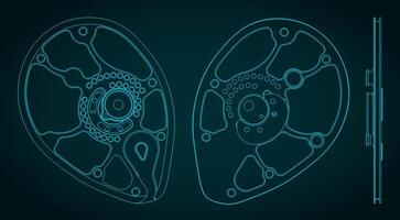 Compound bow cam blueprints vector
