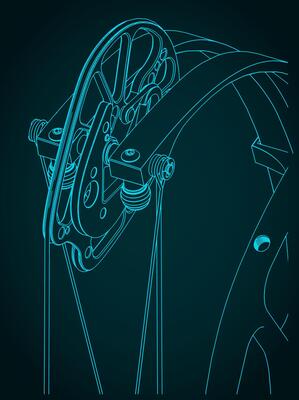 Compound bow cam close-up illustration