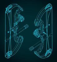 Compound bow isometric blueprints vector
