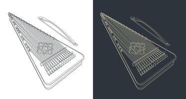 Psaltery instrument illustrations vector