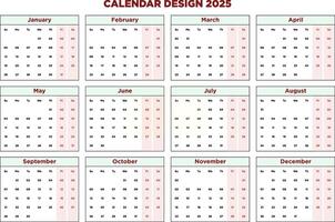 Happy New Year Calendar Design 2025 vector