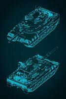 Leopard 2 tank isometric blueprints vector