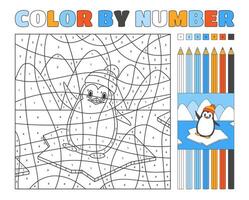 Color by number page with a cute penguin on drifting ice vector