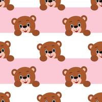 Teddy bears pattern on a pink and white striped background vector