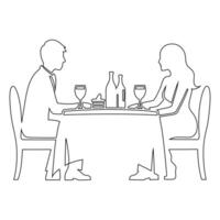 Minimalist Line Art Illustration of Couples Dining Out - Romantic White Background Design vector