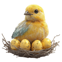 Yellow Bird Sitting on Top of Nest with Eggs png