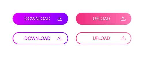 Gradient color download and upload buttons .Click here button for UI UX, website, mobile application vector